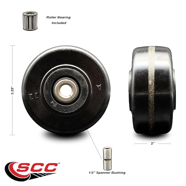 SCC - 3.25" Phenolic Wheel Only w/Roller Bearing - 1/2" Bore - 700 lbs Capacity